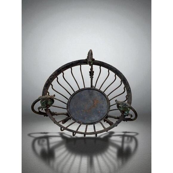 Vintage Large Handcrafted Art Deco Style Compote Basket, featuring a palm... - Picture 5 of 15